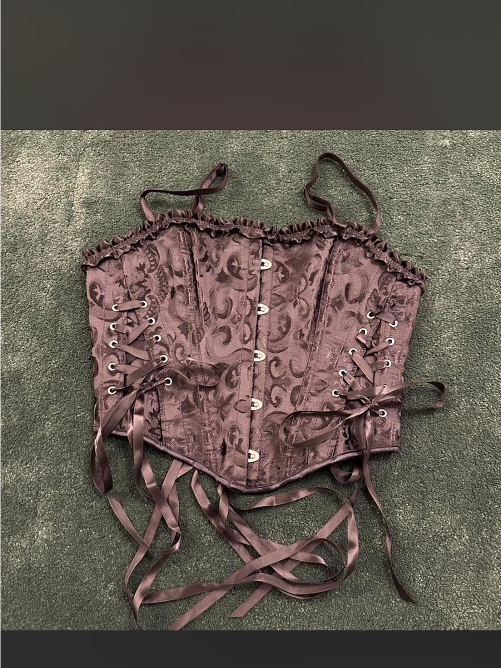 Lace-Up Satin Brocade Corset Top in Black